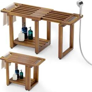 내부 샤워를 위한 BLUEWEST 조절 가능한 벤치 스툴 수납 선반 내장 손잡이 및 헤드 홀더가 있는 31.7인치