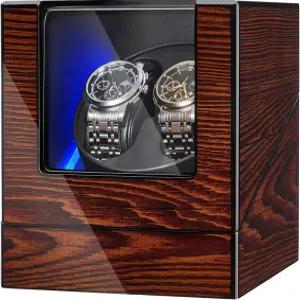 자동 시계용 비위섬 와인더 LED 조명이 장착된 박스 스피너 조용한 모터 우드 4 모드 배터리 또는 타입-C