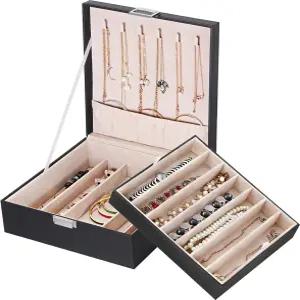 베위섬 주얼리 박스 정리함 2겹 목걸이 모던 스타일 및 팔찌 보관 케이스 여성용 블랙 SSH31B