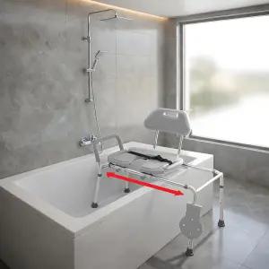 플래티넘 헬스 슬라이딩 샤워 의자 하이드로글리드 프리미엄 헤비 듀티 컷아웃 시트가 있는 패딩 욕조 이송