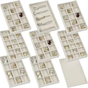 서랍 및 정리함 위한 뚜껑 1개가 있는 스태커블 주얼리 트레이 8개 세트 조절 가능한 벨벳 박스 귀걸이