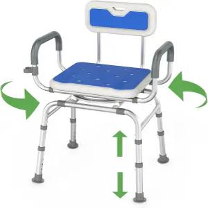 로요다 360 회전 샤워 의자 패딩 처리된 팔걸이와 등받이가 있는 휴대용 시트 조절 가능한 욕조 높이