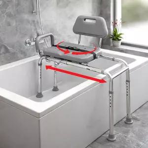 스위블 시트 패드가 있는 게이트웨이 프리미엄 슬라이딩 배스 이송 벤치(그레이)