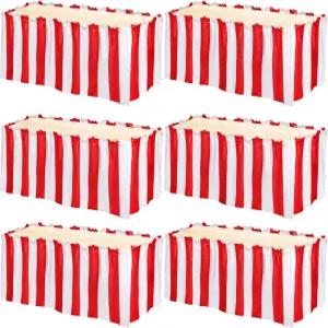 요페이 6팩 테이블 스커트 14피트 x 29인치 카니발 테이블보 스트라이프 레드 앤 화이트 방수 셀프 접착