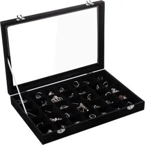 프리뷰티 벨벳 주얼리 트레이 투명 뚜껑이 있는 35 그리드 정리함 걸쇠가 귀걸이 홀더 링 스터드용 서랍