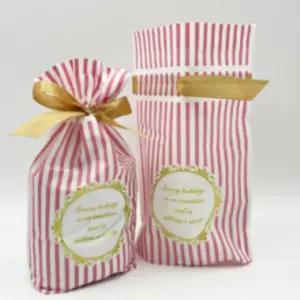 선물 구디백 리본 스트라이프 답례품 포장 핑크 50매