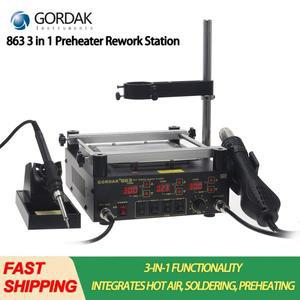 GORDAK 863 3in1 프리히터 리워크 스테이션 열풍기 납땜 전기 인두 IR 적외선 예열
