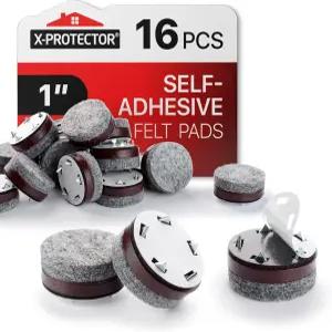 펠트 가구 패드 X-프로텍터 16 PCS - 1인치 프롱 포함 프리미엄 의자 하드우드 바닥용 보호대 쉽게