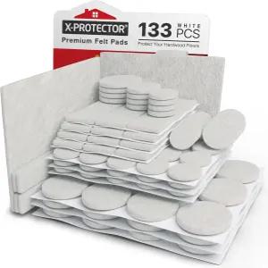 펠트 가구 패드 X-PROTECTOR 133 PCS - 원목 바닥용 프리미엄 발용 흰색 최고의 의자 다리 보호대 단단한