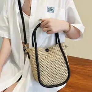 핸들 라인 밀짚가방 여대생 회사원 데일리백 라탄백