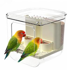 [미국배송] BAGHPBM 무잡음 자동 새 모이통 다기능 앵무새 씨앗 투명 식품 용기 카나리아를 위한 새장 액세서리 버디 러브버드가 코카티를 장식합니다