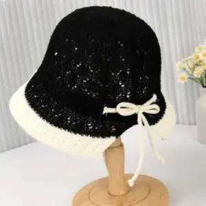 [패션] 피부보호모자 투톤 리본끈 보넷 햇 블랙