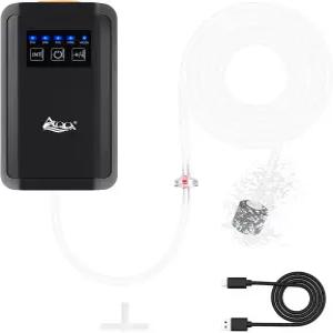 AQQA 아쿠아리움 에어 펌프 어항 에어레이터 배터리 백업 물고기 산소 충전식 휴대용 버블러 스톤 튜브 및