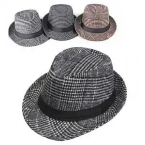 체크 페도라 모자 여성 데일리 해리턱