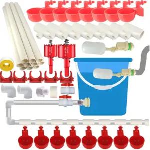 WODERIC 자동 치킨 워터 컵 피더 병아리 오리 메추라기를 위한 완전한 파이프라인 시스템 세트