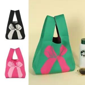 BR53 니트 리본 토트 여성 손목가방 봉다리백 데일리 여자토트백 핸드폰가방 봉다리가방