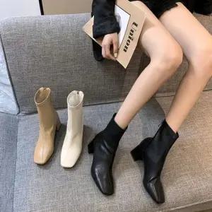 여성 뒷지퍼 워커힐 앵클힐 첼시부츠 슬림삭스부츠 여 첼시부츠 미들부츠 워커힐