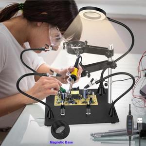 Toolour 자기 돕는 손 납땜 세 번째 PCB 회로 홀더 3X LED 돋보기 램프 뜨거운 총