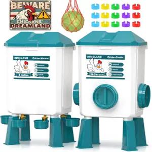 치킨 피더 및 워터러 세트 - 3갤런/26.5파운드 4컵 3개의 포트가 있는 자동 낭비 없는 가금류