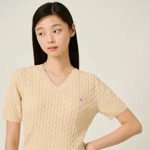 Essential 코튼 케이블 V넥 반소매 풀오버 - 베이지 BF5751E01A 1198492