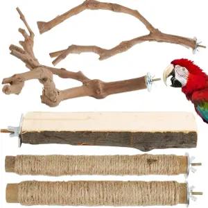 버드 퍼치 스탠드 폴 스탠딩 천연 목재 세트 5PCS 발 갈기 포크 앵무새 케이지 브랜치 Macaw 아프리카