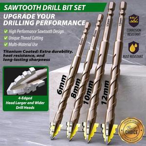 10 4PCS유리 타일 콘크리트 드릴링을 위한 4면 드릴 모양 톱니 비트