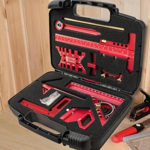 상자가있는 9PCS 목공 사각형 키트 알루미늄 원형 스크라이빙 눈금자 파인더 센터