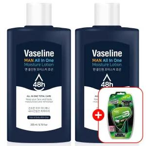 [1+1]  바세린 맨 남성 올인원 200ml 2개 + 면도기 / 남성 화장품, 남자 보습 로