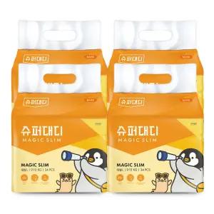 슈퍼대디 미스터펭 매직슬림 밴드 기저귀 4팩 대형, 136매