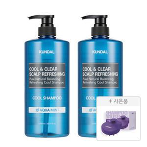 쿤달 쿨 샴푸 아쿠아민트 1058ml, 2개+증정(스칼프 마사지 샴푸 브러쉬, 1개)