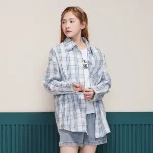 [에꼴리에] 여자 여름이월 오버핏 블루체크셔츠(25B5381)
