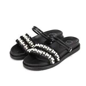 [BABARA][본사운영] 바바라 양가죽 보석 스트랩 여성 플랫 샌들 4cm_AAH343