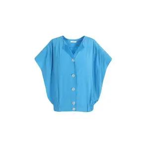 [하프클럽/레노마레이디]밑단 밴딩 루즈핏 버튼 블라우스 (택가격 199000원