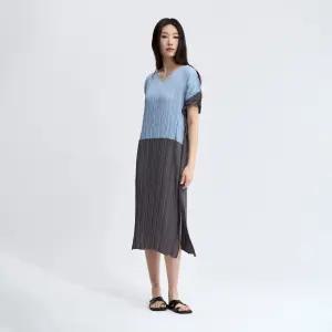 컬러 콤비네이션 V넥 쉬폰 원피스_PPOPM325013