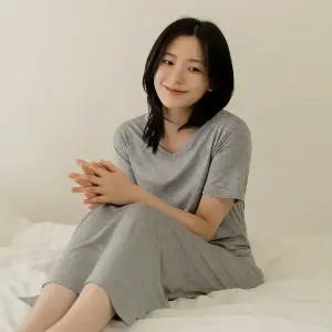모달 브이넥 롱 원피스 잠옷