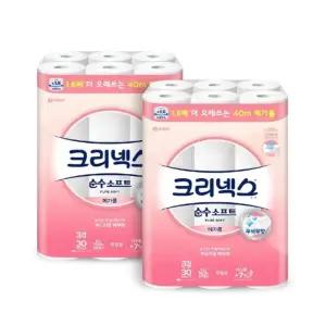 크리넥스 순수소프트 메가롤 40m x 30롤 x 2