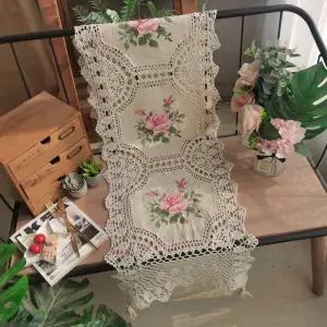 순수공업 십자수 예쁜 플라워 테이블 매트 크로쉐 테이블 러너