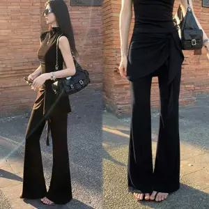 랩 레이어드 허리 밴딩 치마바지 부츠 컷 롱 팬츠 KKt5+2ufj