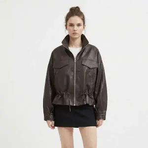 [NS홈쇼핑][샵앤] 여성 하이넥 봄신상 허리스트링 집업 가죽자켓 SIU-WJP-21115..