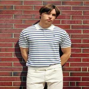 라파클럽 남성 여름 냉감 스트라이프 버튼 칼라넥 반팔 니트