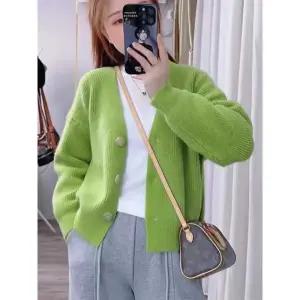 연두색 카디건 초록색 가디건 오버핏 니트 여성 남녀 기본 브이넥
