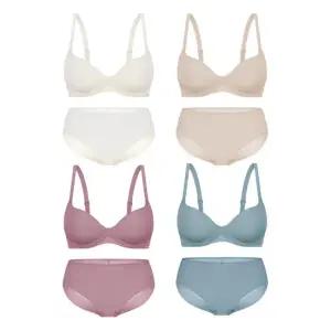 [Wonderbra] 일체형 볼륨몰드 노와이어 브라팬티 8종세트 오트밀+베이지+핑크+블루그레이 WBW6M15161801D_T