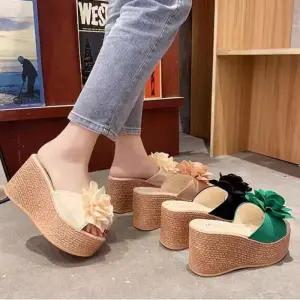 [오노마] ONM 여성 통굽 편한 꽃 슬리퍼 웨지 슬리퍼 학교 사무실