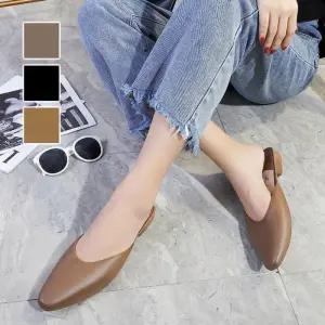 [오노마] ONM 모던 컬러 플랫 레더 데일리 심플 여성 뮬 슬리퍼