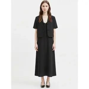 [하프클럽/샵앤]여성 반팔 A라인 자켓 끈나시 롱원피스 세트 SHA-WSET-21166-블