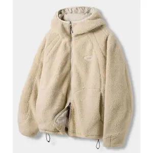 DIMITRI BLACK 바라클라바 슬래쉬 후드 집업_쉐르파 플리스 베이지