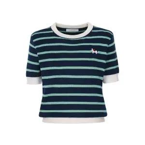 [예시카] 자수 라인 배색 스트라이프 니트 YV3KP460