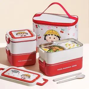 치비 마루코 스텐 예쁜 도시락 정사각형(1400ml) 샐러드 도시락통 보온 304 보