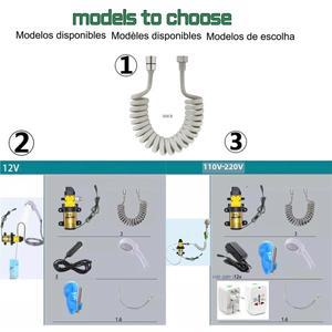 전기 사이폰 펌프 세차기 핸드 헬드 수도꼭지 키트, 야외 목욕 캠핑 샤워 세트, 12V, 36W