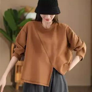 니트 맨투맨 여자맨투맨티 봄가을 트임 밑단 톱 풀오버 입체 ible3